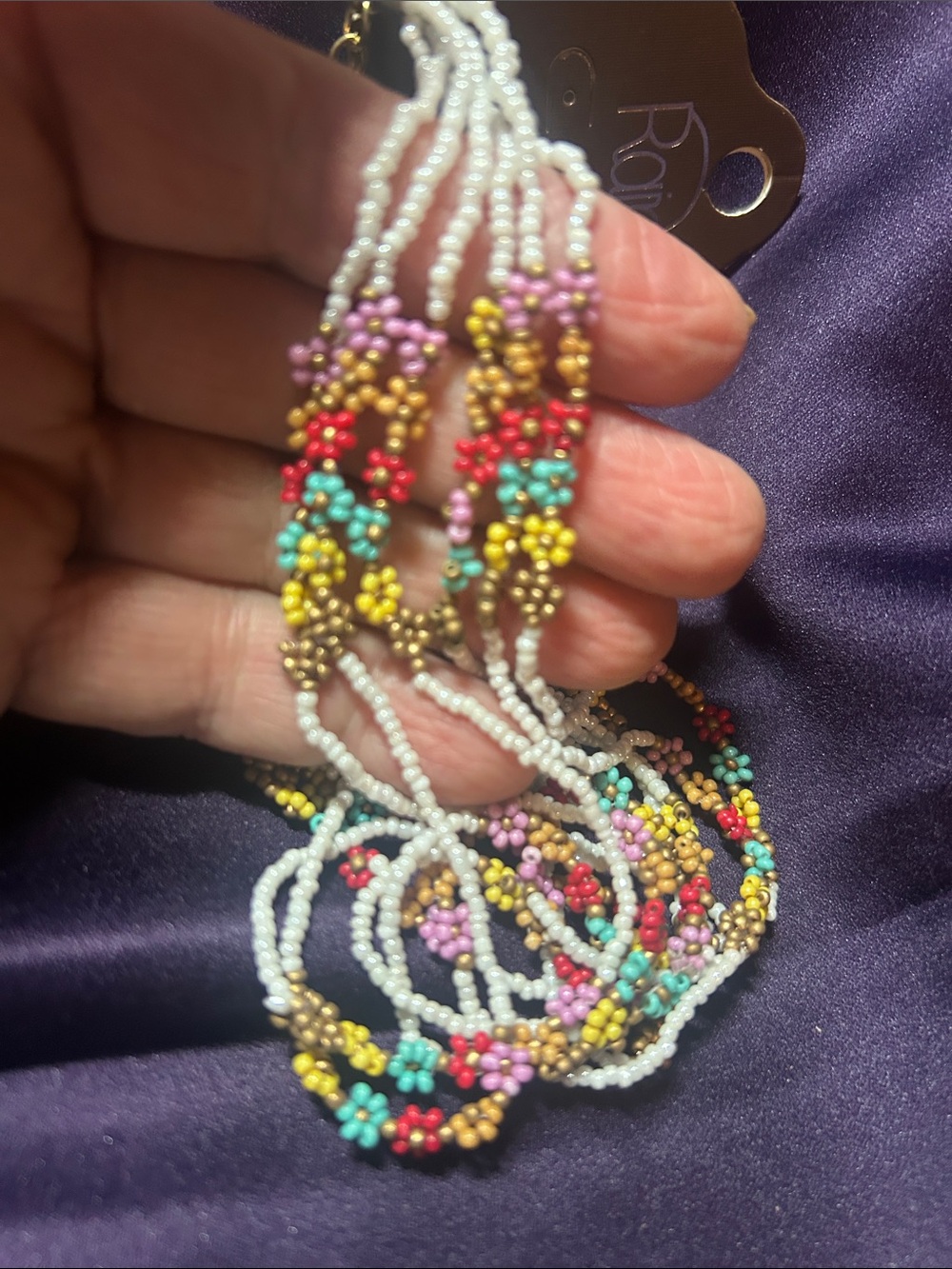 6 Strand Beaded Boho Flower Necklace NEW on CARD by RAIN - Picture 5 of 5